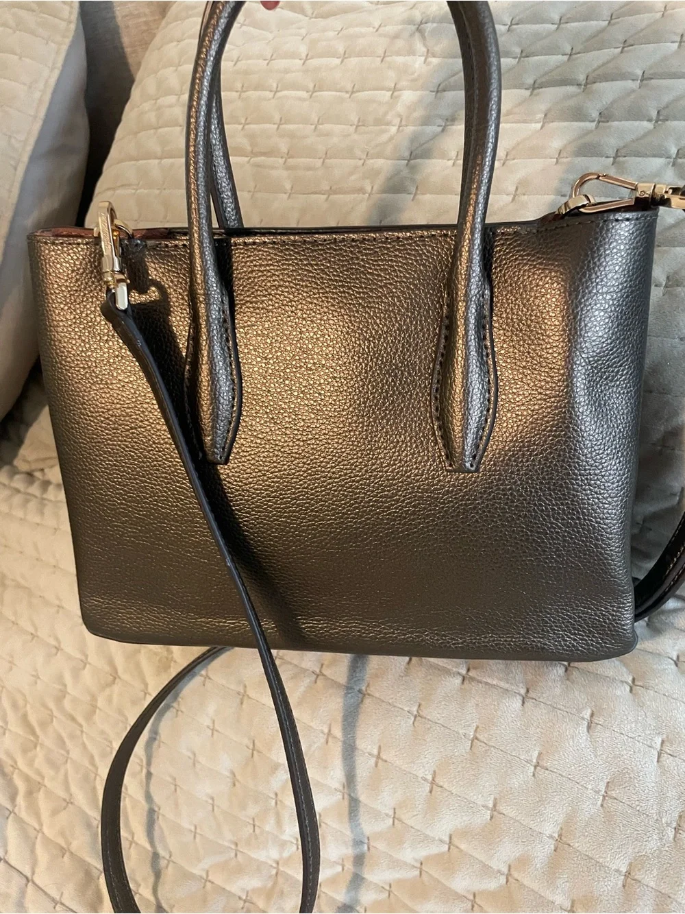 kate spade metallic bronze sachel cross body with detachable strap
